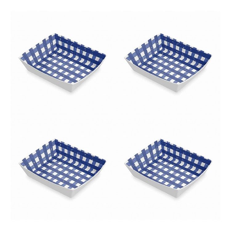 ホームメイドネイビー ギンガムチェック バーガートレイ (4枚セット) 22cm ターホン TarHong トレー 22cm プレート トレイ お盆 メラミン食器 割れにくい おしゃれ 食洗機対応 パーティー(代引不可)