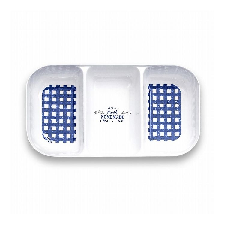 ホームメイドネイビー ギンガムチェック 三つ仕切りサービングトレイ 40cm ターホン TarHong トレー 40cm プレート 三つ仕切りトレイ お盆 メラミン食器 割れにくい おしゃれ 食洗機対応(代引不可)
