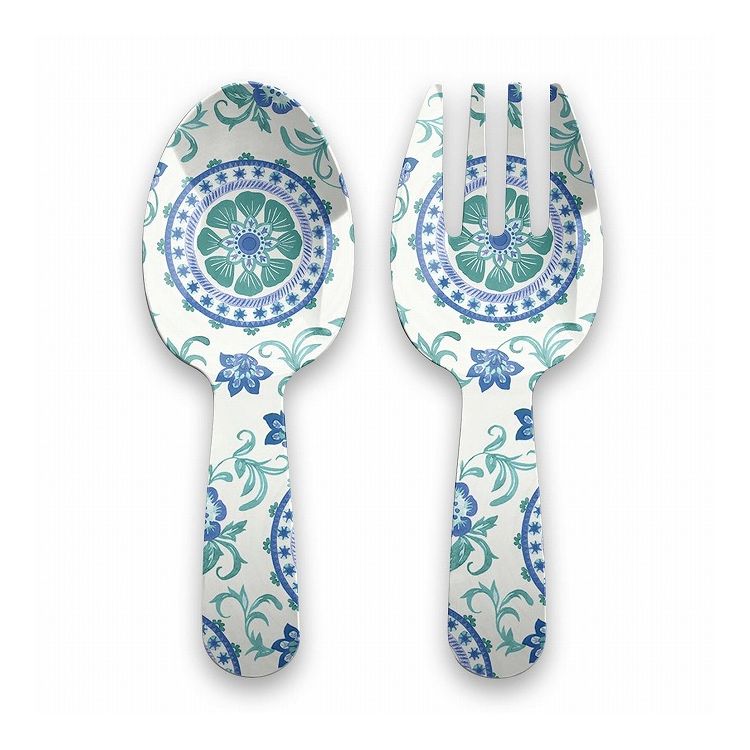 リオターコイズフローラル サーバースプーン&フォーク 27cm ターホン TarHong サービススプーン 27cm サービスフォーク サーバーセット 割れにくい おしゃれ 食洗機対応 可愛い 電子レンジ不可(代引不可)