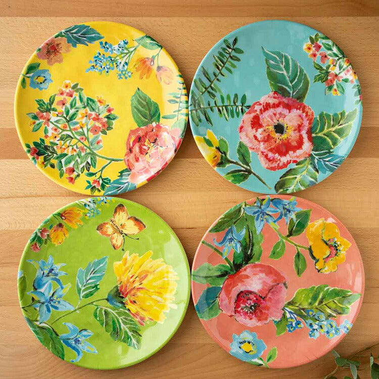 ガーデンフローラル サラダプレートアソート(4枚セット) 22cm ターホン TarHong メラミン食器 22cm 割れにくい おしゃれ 食洗機対応 プレート お皿 ワンプレート 可愛い 4枚セット(代引不可)