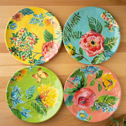 ガーデンフローラル サラダプレートアソート(4枚セット) 22cm ターホン TarHong メラミン食器 22cm 割れにくい おしゃれ 食洗機対応 プレート お皿 ワンプレート 可愛い 4枚セット(代引不可)