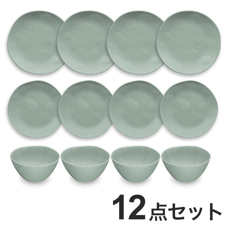 麦わらPP オーガニック 12点セット セージグリーン ディナープレート サラダプレート ボウル ポリプロピレン製 ターホン TarHong 割れにくい食器 おしゃれ 電子レンジ対応 食洗機対応 プレート(代引不可)