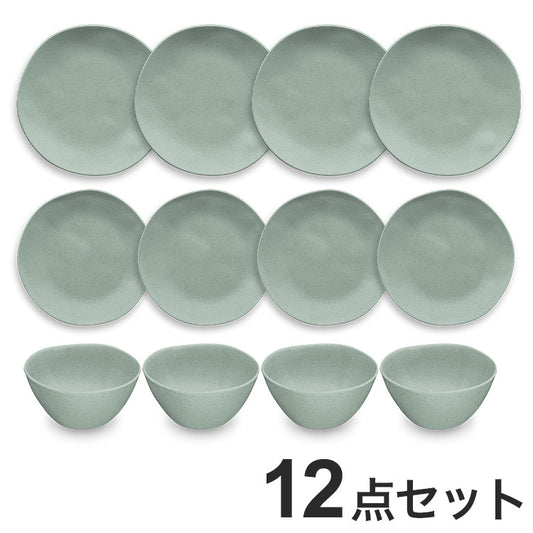 麦わらPP オーガニック 12点セット セージグリーン ディナープレート サラダプレート ボウル ポリプロピレン製 ターホン TarHong 割れにくい食器 おしゃれ 電子レンジ対応 食洗機対応 プレート(代引不可)