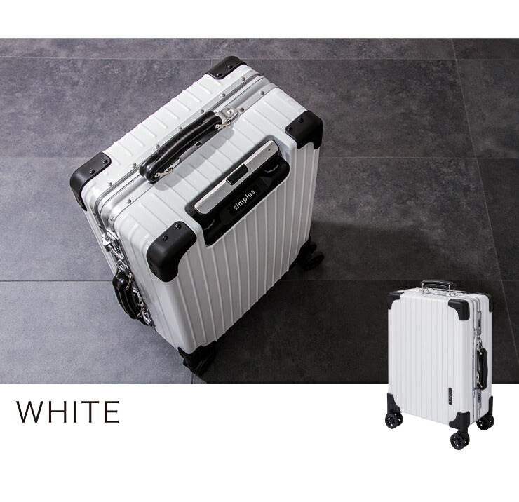 スーツケース SSサイズ 機内持ち込み TSAロック 軽量  ポリカーボネート100% Wキャスター ホワイト ブラック シルバー 出張 旅行 おしゃれ キャリーケース キャリーバッグ simplus シンプラス SP-TC01SS
