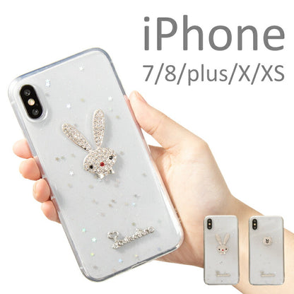 スマホケース iPhoneX XS ケース iPhone7 iPhone8 キラキラ デコ かわいい くま うさぎ アイフォン カバー シリコン(代引不可)【メール便】