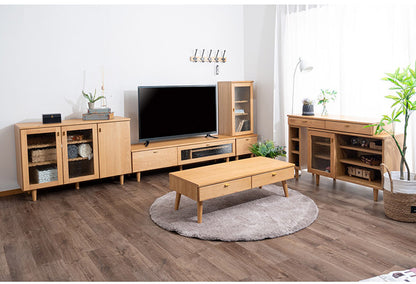 テレビボード 幅150cm 天然木 木製 テレビ台 ガラス扉 引き出し付き リビング DVD収納 レコーダー AV機器収納 TV台 TVボード 一人暮らし 新生活 おしゃれ かわいい(代引不可)