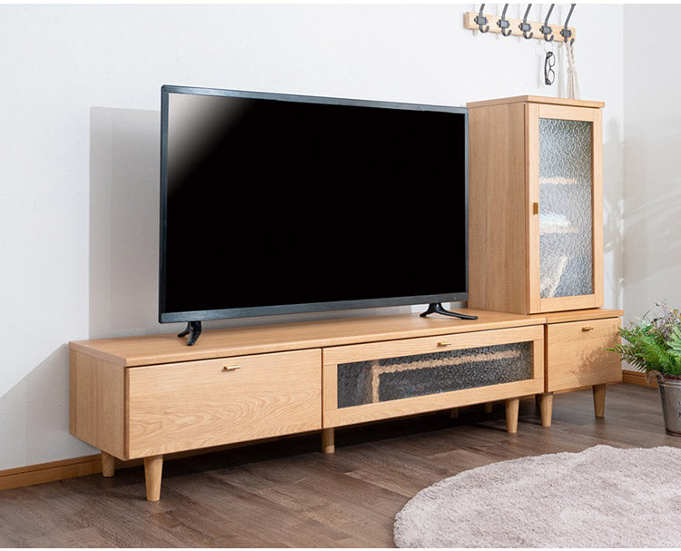 テレビボード 幅150cm 天然木 木製 テレビ台 ガラス扉 引き出し付き