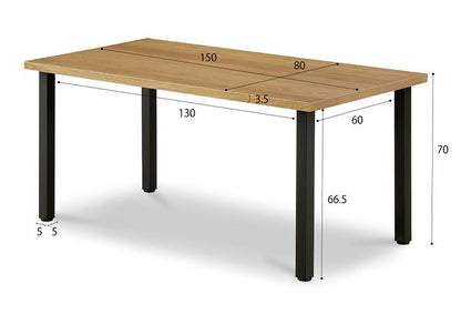 ダイニングテーブル 幅150cm テーブル 4本脚 天然木 アイアン脚 おしゃれ 木目 リビング ダイニング 食卓 机 4人用 4人掛け リビングテーブル カフェテーブル 奥行80cm 高さ70cm 単品 鉄脚(代引不可)