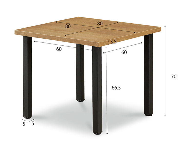 ダイニングテーブル 幅80cm テーブル 正方形 天然木 アイアン脚 おしゃれ 木目 リビング ダイニング 食卓 机 4本脚 2人用 2人掛け リビングテーブル カフェテーブル 奥行80cm 高さ70cm 単品 鉄脚(代引不可)