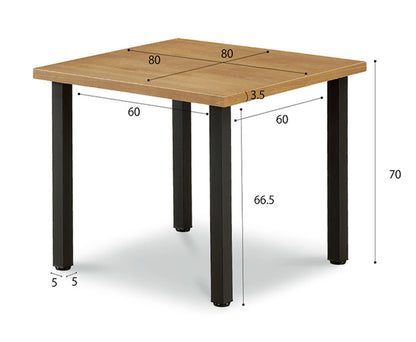 ダイニングテーブル 幅80cm テーブル 正方形 天然木 アイアン脚 おしゃれ 木目 リビング ダイニング 食卓 机 4本脚 2人用 2人掛け リビングテーブル カフェテーブル 奥行80cm 高さ70cm 単品 鉄脚(代引不可)