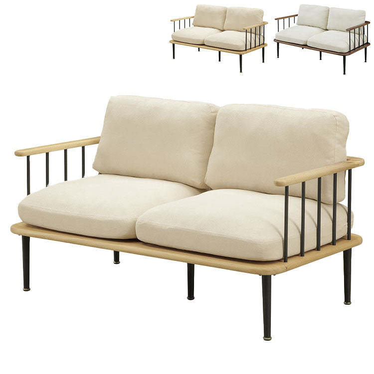 ソファ ソファー 2.5人掛け 2人掛け 幅142 木肘 天然木 無垢材 ナチュラル ブラウン 木製 sofa おしゃれ 北欧 格子 ファブリック アイボリー(代引不可)