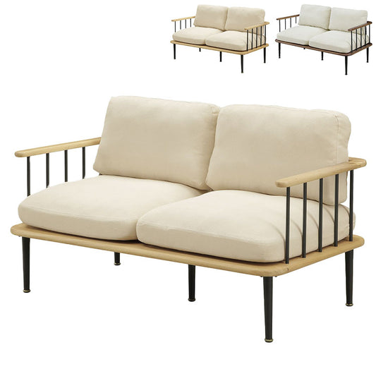 ソファ ソファー 2.5人掛け 2人掛け 幅142 木肘 天然木 無垢材 ナチュラル ブラウン 木製 sofa おしゃれ 北欧 格子 ファブリック アイボリー(代引不可)