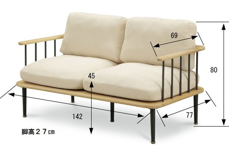 ソファ ソファー 2.5人掛け 2人掛け 幅142 木肘 天然木 無垢材 ナチュラル ブラウン 木製 sofa おしゃれ 北欧 格子 ファブリック アイボリー(代引不可)