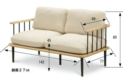 ソファ ソファー 2.5人掛け 2人掛け 幅142 木肘 天然木 無垢材 ナチュラル ブラウン 木製 sofa おしゃれ 北欧 格子 ファブリック アイボリー(代引不可)