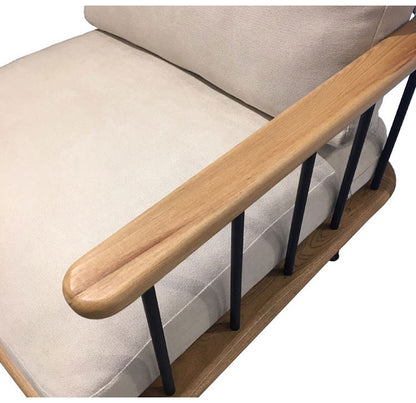 ソファ ソファー 2.5人掛け 2人掛け 幅142 木肘 天然木 無垢材 ナチュラル ブラウン 木製 sofa おしゃれ 北欧 格子 ファブリック アイボリー(代引不可)