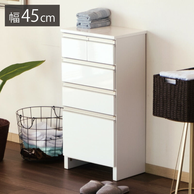 一生紀 サニタリーチェスト 完成品 4段 幅45 奥行30 高さ90 LILIA ランドリーチェスト 鏡面 ホワイト 白 スリム ランドリーラック ISSEIKI おしゃれ(代引不可)