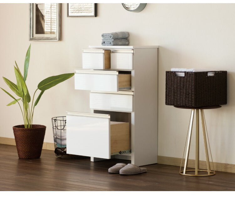 一生紀 サニタリーチェスト 完成品 4段 幅45 奥行30 高さ90 LILIA ランドリーチェスト 鏡面 ホワイト 白 スリム ランドリーラック ISSEIKI おしゃれ(代引不可)