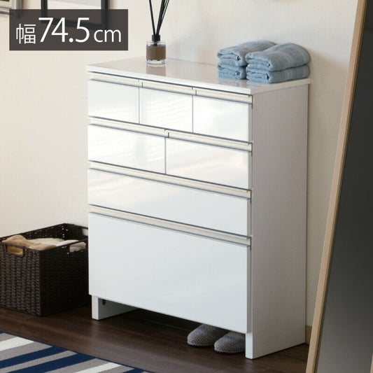 一生紀 サニタリーチェスト 完成品 4段 幅75 奥行30 高さ90 LILIA ランドリーチェスト 鏡面 ホワイト 白 ワイド ランドリーラック ISSEIKI おしゃれ(代引不可)