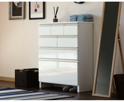 一生紀 サニタリーチェスト 完成品 4段 幅75 奥行30 高さ90 LILIA ランドリーチェスト 鏡面 ホワイト 白 ワイド ランドリーラック ISSEIKI おしゃれ(代引不可)