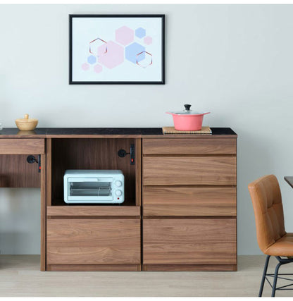 一生紀 AULIA チェスト 完成品 組み合わせキッチン収納 メラミン 大理石柄 ウォルナット オイル仕上げ フルスライドレール 引き出し ローチェスト コンパクト 北欧 モダン ISSEIKI(代引不可)