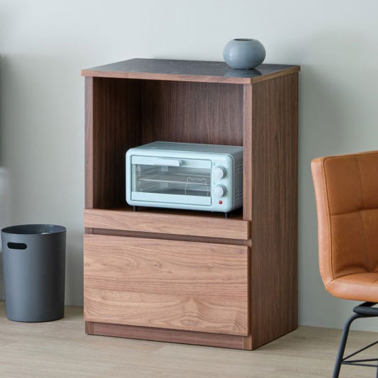 一生紀 AULIA レンジ台 完成品 組み合わせキッチン収納 メラミン 大理石柄 ウォルナット オイル仕上げ フルスライドレール スライド棚 レンジラック コンパクト 北欧 モダン ISSEIKI(代引不可)