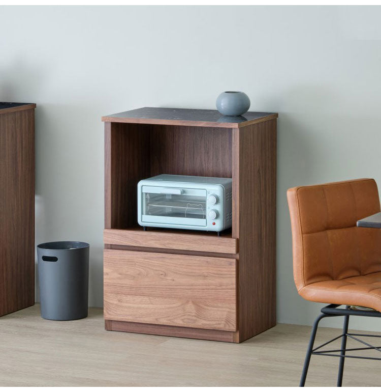 一生紀 AULIA レンジ台 完成品 組み合わせキッチン収納 メラミン 大理石柄 ウォルナット オイル仕上げ フルスライドレール スライド棚 レンジラック コンパクト 北欧 モダン ISSEIKI(代引不可)