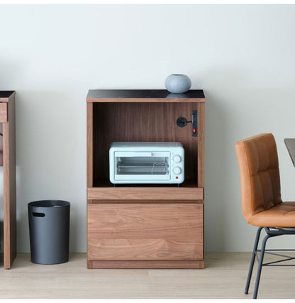 一生紀 AULIA レンジ台 完成品 組み合わせキッチン収納 メラミン 大理石柄 ウォルナット オイル仕上げ フルスライドレール スライド棚 レンジラック コンパクト 北欧 モダン ISSEIKI(代引不可)