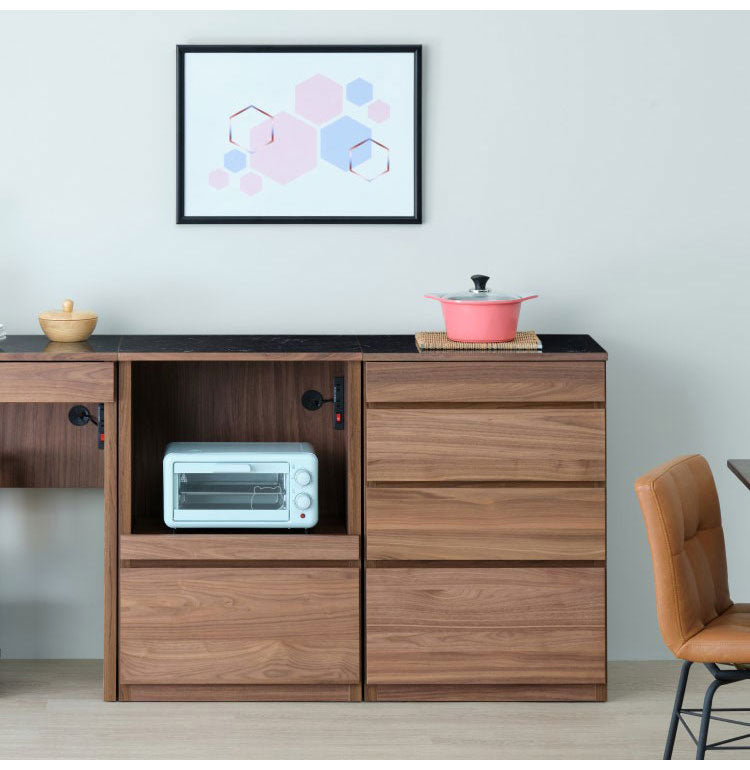 一生紀 AULIA レンジ台 完成品 組み合わせキッチン収納 メラミン 大理石柄 ウォルナット オイル仕上げ フルスライドレール スライド棚 レンジラック コンパクト 北欧 モダン ISSEIKI(代引不可)