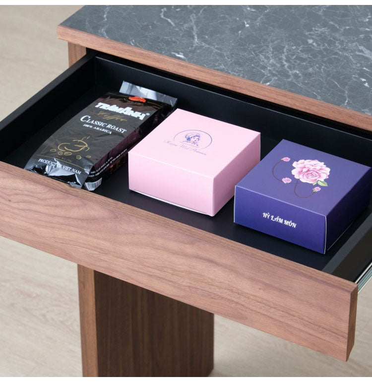 一生紀 AULIA ごみ箱上ラック 完成品 組み合わせキッチン収納 メラミン 大理石柄 ウォルナット オイル仕上げ フルスライドレール 引き出し オープンラック コンパクト 北欧 モダン ISSEIKI(代引不可)