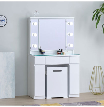 一生紀 女優ドレッサー 幅80 完成品 ledライト付き 3面鏡 egal dresser スツール付き 大容量 収納 棚 引き出し 白 ホワイト 化粧台 鏡台 シンプル 北欧 おしゃれ isseiki(代引不可)