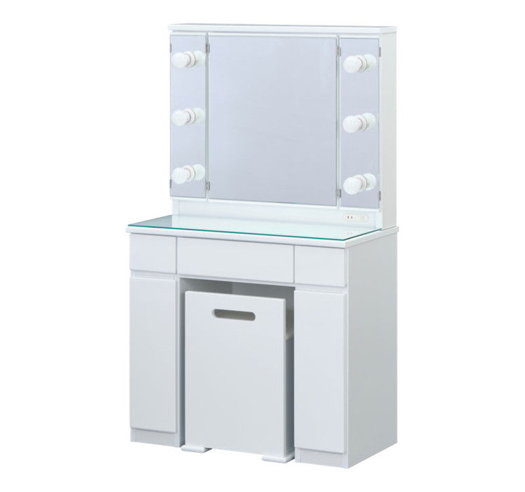 一生紀 女優ドレッサー 幅80 完成品 ledライト付き 3面鏡 egal dresser スツール付き 大容量 収納 棚 引き出し 白 ホワイト 化粧台 鏡台 シンプル 北欧 おしゃれ isseiki(代引不可)