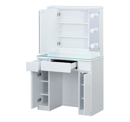 一生紀 女優ドレッサー 幅80 完成品 ledライト付き 3面鏡 egal dresser スツール付き 大容量 収納 棚 引き出し 白 ホワイト 化粧台 鏡台 シンプル 北欧 おしゃれ isseiki(代引不可)