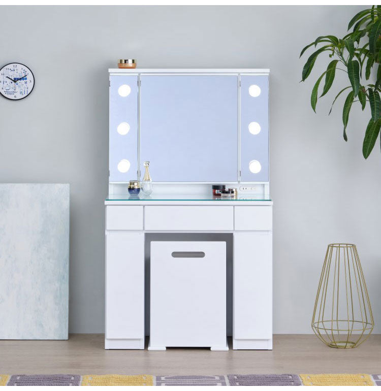一生紀 女優ドレッサー 幅80 完成品 ledライト付き 3面鏡 egal dresser スツール付き 大容量 収納 棚 引き出し 白 ホワイト 化粧台 鏡台 シンプル 北欧 おしゃれ isseiki(代引不可)