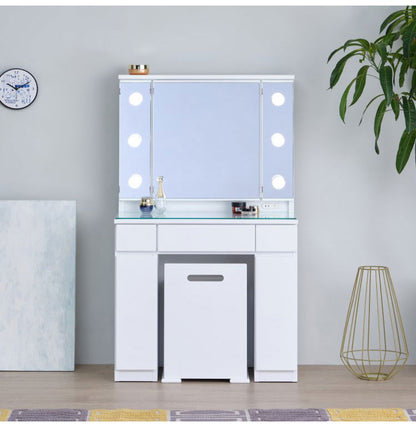 一生紀 女優ドレッサー 幅80 完成品 ledライト付き 3面鏡 egal dresser スツール付き 大容量 収納 棚 引き出し 白 ホワイト 化粧台 鏡台 シンプル 北欧 おしゃれ isseiki(代引不可)