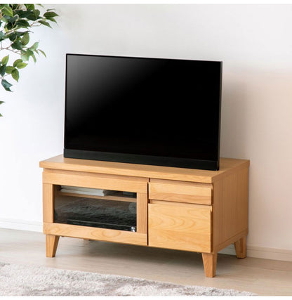 一生紀 テレビ台 完成品 幅80 FLOCK 天然木 オイル仕上げ テレビボード ローボード TV台 TVボード 扉 引き出し 収納 配線コード穴 レトロモダン 北欧 おしゃれ ISSEIKI(代引不可)