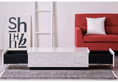 一生紀 センターテーブル 幅105 大理石調 STAN 大容量収納付き 引き出し2杯 ローテーブル マーブル調 ストーン柄 韓国インテリア 白 モノトーン モダン おしゃれ ISSEIKI(代引不可)