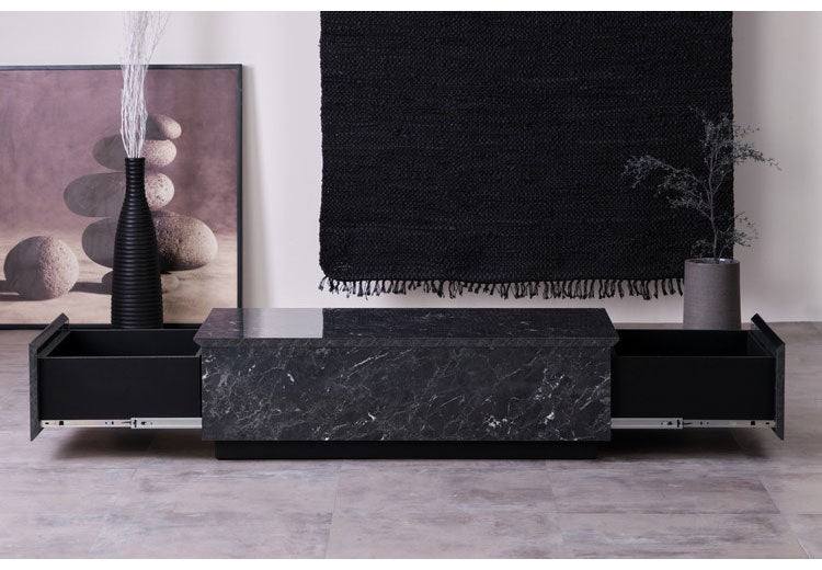 一生紀 センターテーブル 幅105 大理石調 STAN 大容量収納付き 引き出し2杯 ローテーブル マーブル調 ストーン柄 韓国インテリア 白 モノトーン モダン おしゃれ ISSEIKI(代引不可)