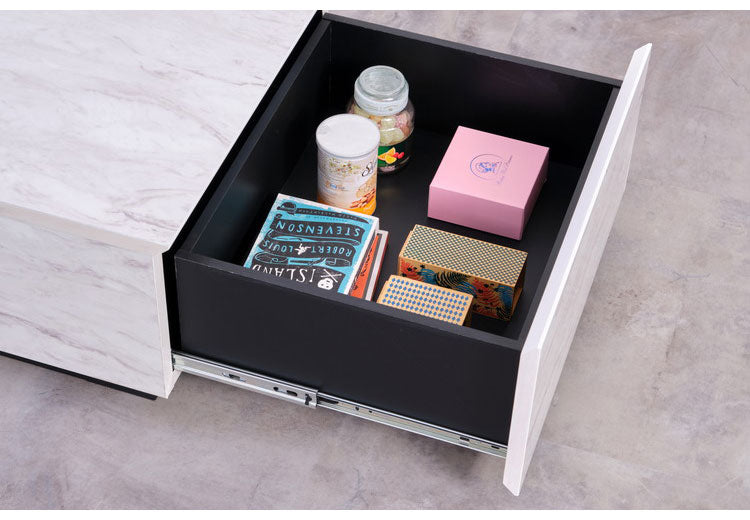 一生紀 センターテーブル 幅105 大理石調 STAN 大容量収納付き 引き出し2杯 ローテーブル マーブル調 ストーン柄 韓国インテリア 白 モノトーン モダン おしゃれ ISSEIKI(代引不可)