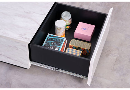 一生紀 センターテーブル 幅105 大理石調 STAN 大容量収納付き 引き出し2杯 ローテーブル マーブル調 ストーン柄 韓国インテリア 白 モノトーン モダン おしゃれ ISSEIKI(代引不可)