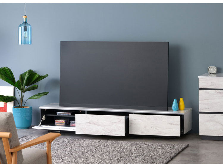 一生紀 テレビ台 幅180 完成品 大理石調 TAPIOS モノトーン ホワイト ブラック 白 黒 テレビボード ローボード TV台 TVボード マーブル調 ストーン柄 韓国インテリア モダン おしゃれ ISSEIKI(代引不可)