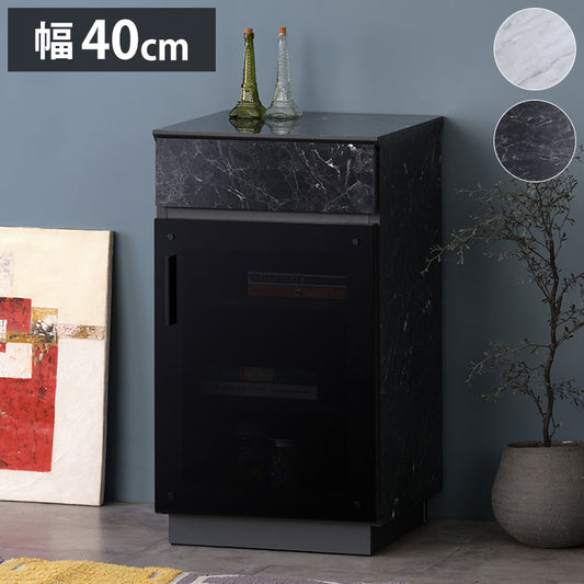 一生紀 キャビネット 幅40 完成品 大理石調 TAPIOS モノトーン ホワイト ブラック 白 黒 ガラス扉 収納棚 モデム収納 ルーターラック マーブル調 ストーン柄 韓国インテリア モダン おしゃれ ISSEIKI(代引不可)