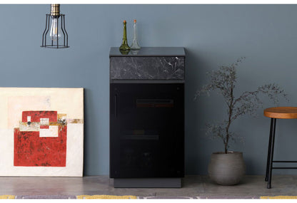 一生紀 キャビネット 幅40 完成品 大理石調 TAPIOS モノトーン ホワイト ブラック 白 黒 ガラス扉 収納棚 モデム収納 ルーターラック マーブル調 ストーン柄 韓国インテリア モダン おしゃれ ISSEIKI(代引不可)