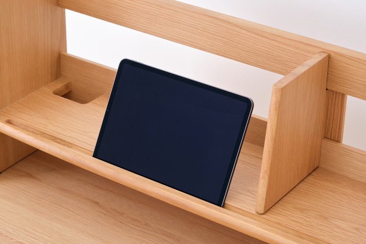 一生紀 デスク用上棚 ブックスタンド タブレットスタンド付き 卓上本棚 単品 コード穴 配線スッキリ オーク材 デスクラック おしゃれ ナチュラル 北欧 ISSEIKI RESCO(代引不可)