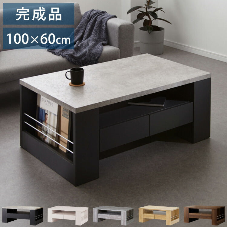 センターテーブル 完成品 大容量収納付き 幅100 ローテーブル 隠しキャスター 引出し 棚付き リビングテーブル コンクリート HORNET ホーネット ISSEIKI 一生紀(代引不可)