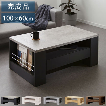センターテーブル 完成品 大容量収納付き 幅100 ローテーブル 隠しキャスター 引出し 棚付き リビングテーブル コンクリート HORNET ホーネット ISSEIKI 一生紀(代引不可)