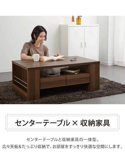 センターテーブル 完成品 大容量収納付き 幅100 ローテーブル 隠しキャスター 引出し 棚付き リビングテーブル コンクリート HORNET ホーネット ISSEIKI 一生紀(代引不可)