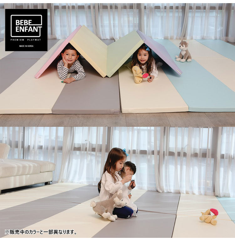 プレイマット 折りたたみ ベビーマット ノンスリップ 140×200×4cm 厚手 床暖房対応 寝返りマット 4段 赤ちゃん クッションマット お昼寝 出産祝い 韓国インテリア bebe enfant べべアンパン(代引不可)