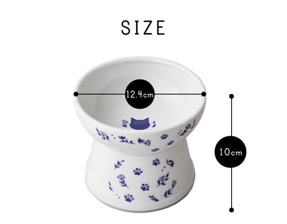 猫壱 脚付フードボウル Lサイズ ネイビー 滑り止めシリコン付き ハッピーダイニング 猫 餌皿 餌入れ ボウル 皿 猫用 磁器製 猫柄