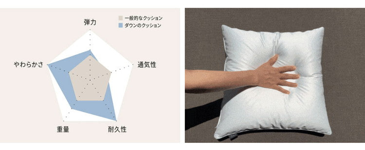 【機能クッションブランドandmore】ダウンクッション 60×60cm 中身 ヌードクッション ダウン フェザー 中材 羽毛 座布団 シート 背あて ヌードクッション ホワイトダック クッションカバー用(代引不可)