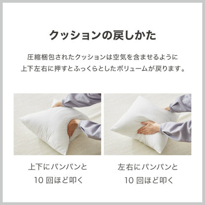 ヌードクッション 45×45cm 2個セット 2p 東レ ft綿 圧縮梱包 コンパクト 日本製 国産 洗える 洗濯 手洗い ウォッシャブル インナー ポリエステル 背もたれ 2set インテリア シンプル ベーシック 寝具